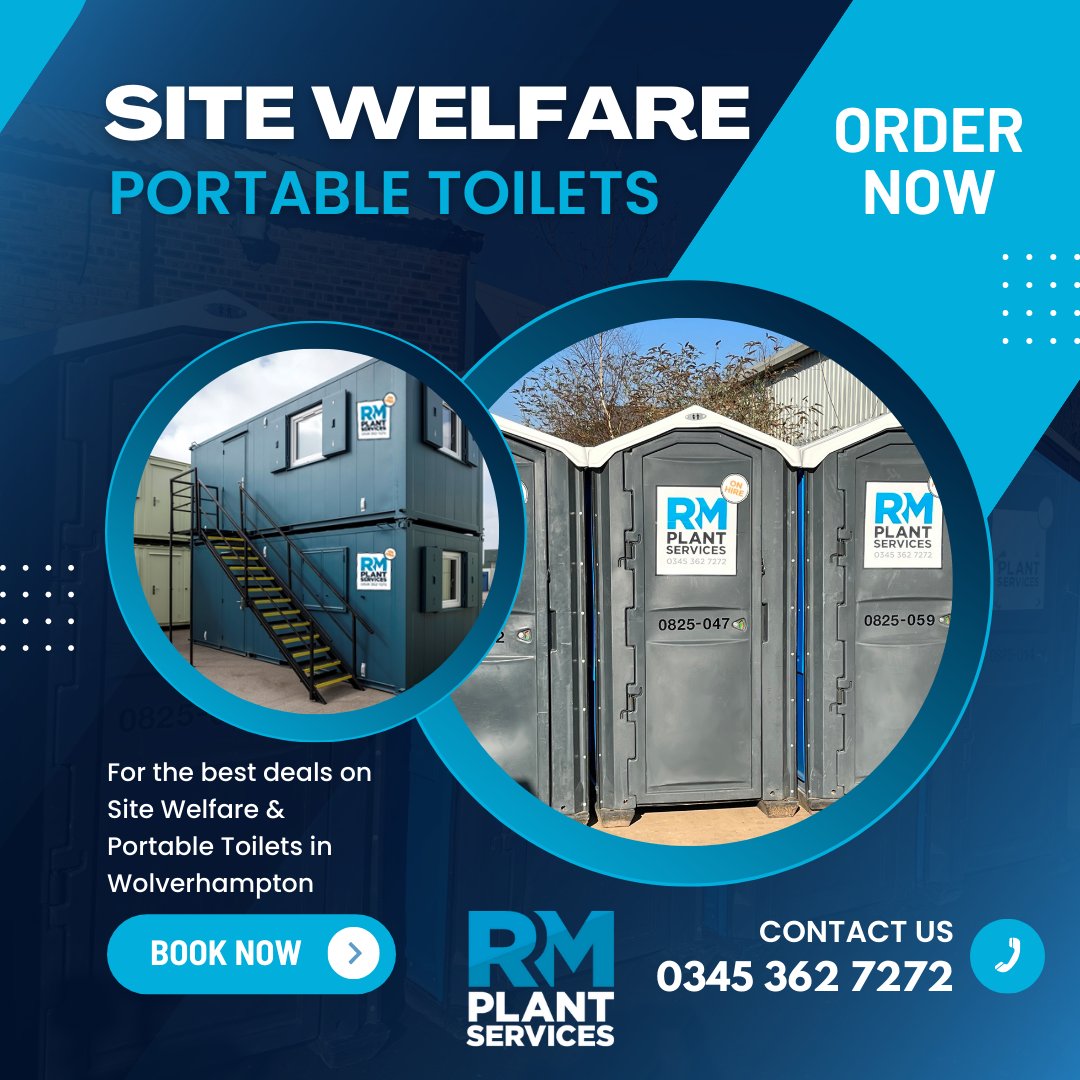 RMToolfix's tweet photo. Looking for the best deals on Site Welfare &amp; Portable Toilets in Wolverhampton?

We have a wide range of welfare units!

Don't forget our portable toilets and toilet blocks! 

Contact us today on: 0345 362 7272 or email us on: enquiries@rmplantservices.co.uk

#planthire https://t.co/GG2jwknw9Q