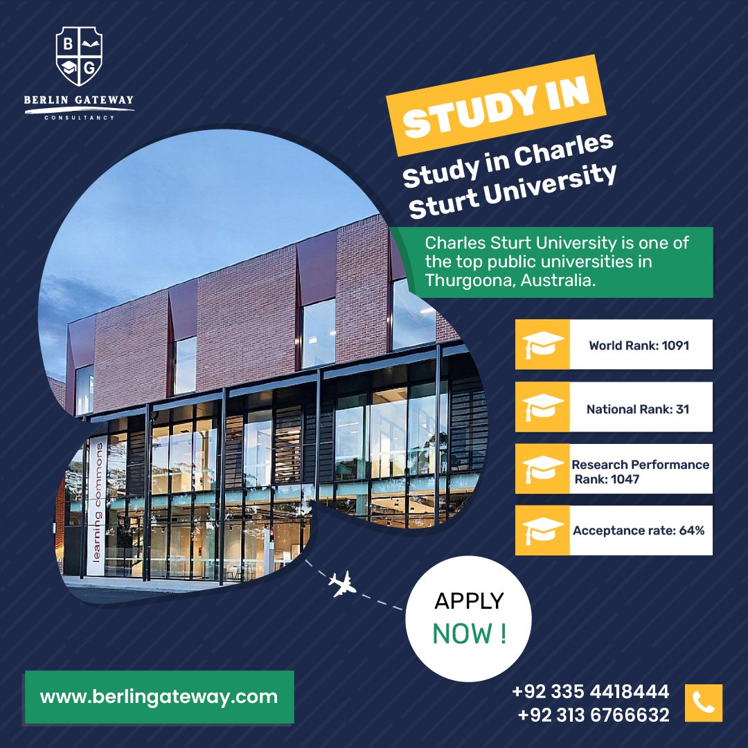 BerlinGateway's tweet photo. Charles Sturt University is one of the top public universities in Thurgoona, Australia.
World Rank: 1091
National Rank: 31
Research Performance Rank: 1047
Acceptance rate: 64%
🌐https://t.co/JOUM0sweRB
#studyincharlessturtuniversity #studyincharlesstuart #studyabroad #study https://t.co/7tSR4zMEUR