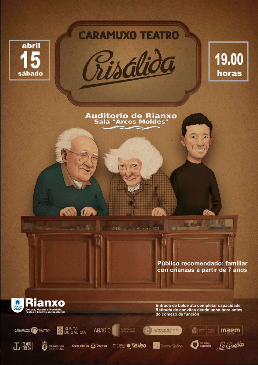 O espectáculo Crisálida, pertencente á compañía Caramuxo Teatro, presenta a súa última obra no Auditorio de Rianxo. O espectáculo terá lugar o sábado 15 de abril ás 19.00 horas na Sala Arcos Moldes, e é promovido pola Deputación da Coruña… concelloderianxo.gal/cultura/-/blog…