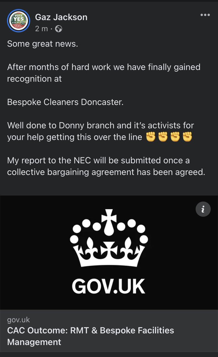 GazJacksonrmt's tweet photo. Great news for our members at Bespoke Cleaners Doncaster.  @RMTunion @TUCYorksHumber 
#allgrades

https://t.co/FYbqgoiI6A https://t.co/AzLzgyC8t1