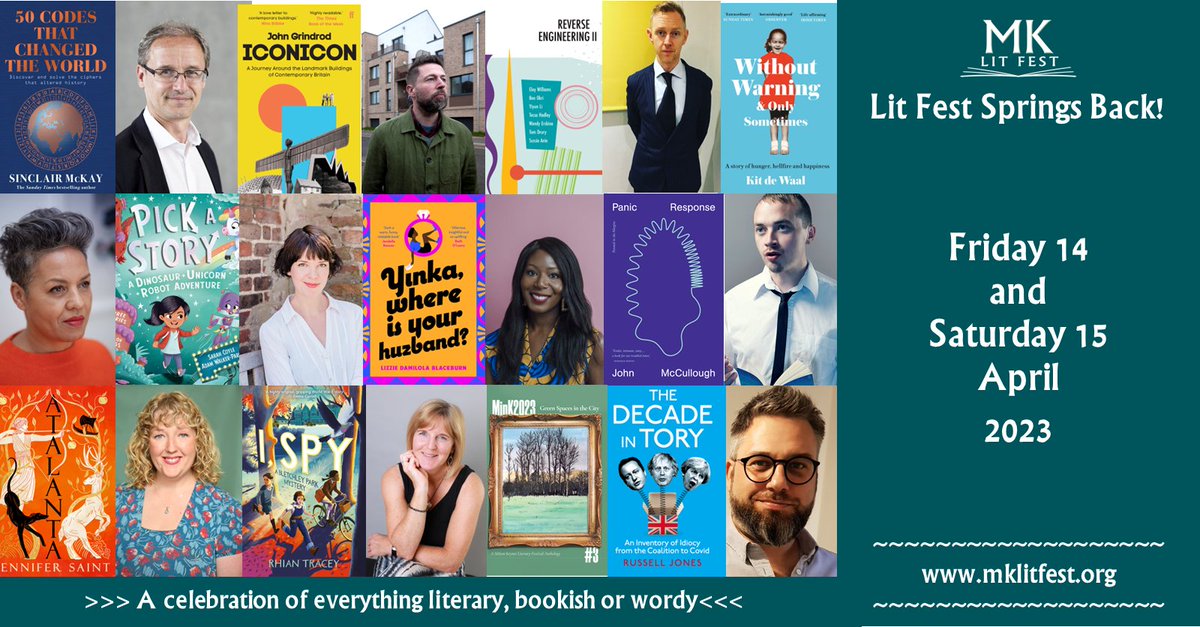 MKlitfest's tweet image. This weekend! We're back with 11 brilliant events! Tickets: mklitfest.org (online sales close 9am Sat: tickets then on door if not sold out - see web for latest).
@grindrod @JohnMcCullough_ @RussInCheshire
@jennysaint #miltonkeynesevents #miltonkeynes #litfest #books