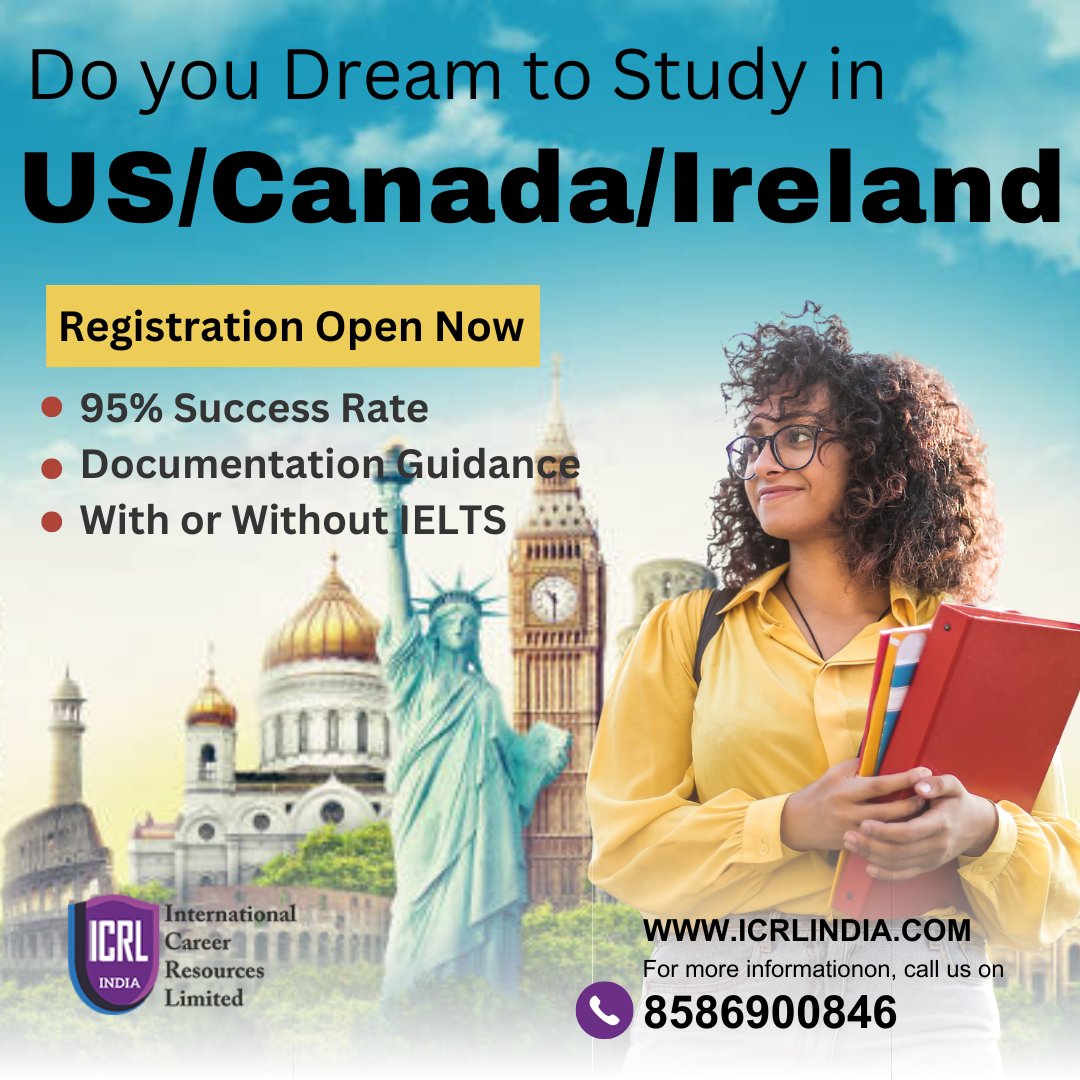 Study abroad in US, Canada, and Ireland.

We are official representatives of many top international universities. Call us now at 8586900846 or email info@icrlindia.com to know about universities and course details.   

#studyabroad #studyus #education #edujobs #visa #Immigrants