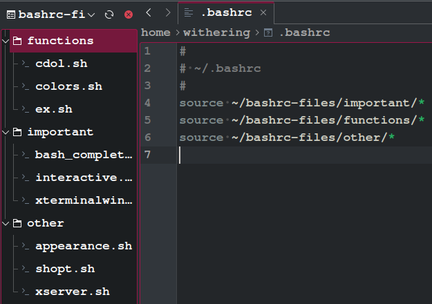 PS1prompt's tweet photo. Reminder to keep your #bashrc separate into folders. https://t.co/zFcgOHkI1A