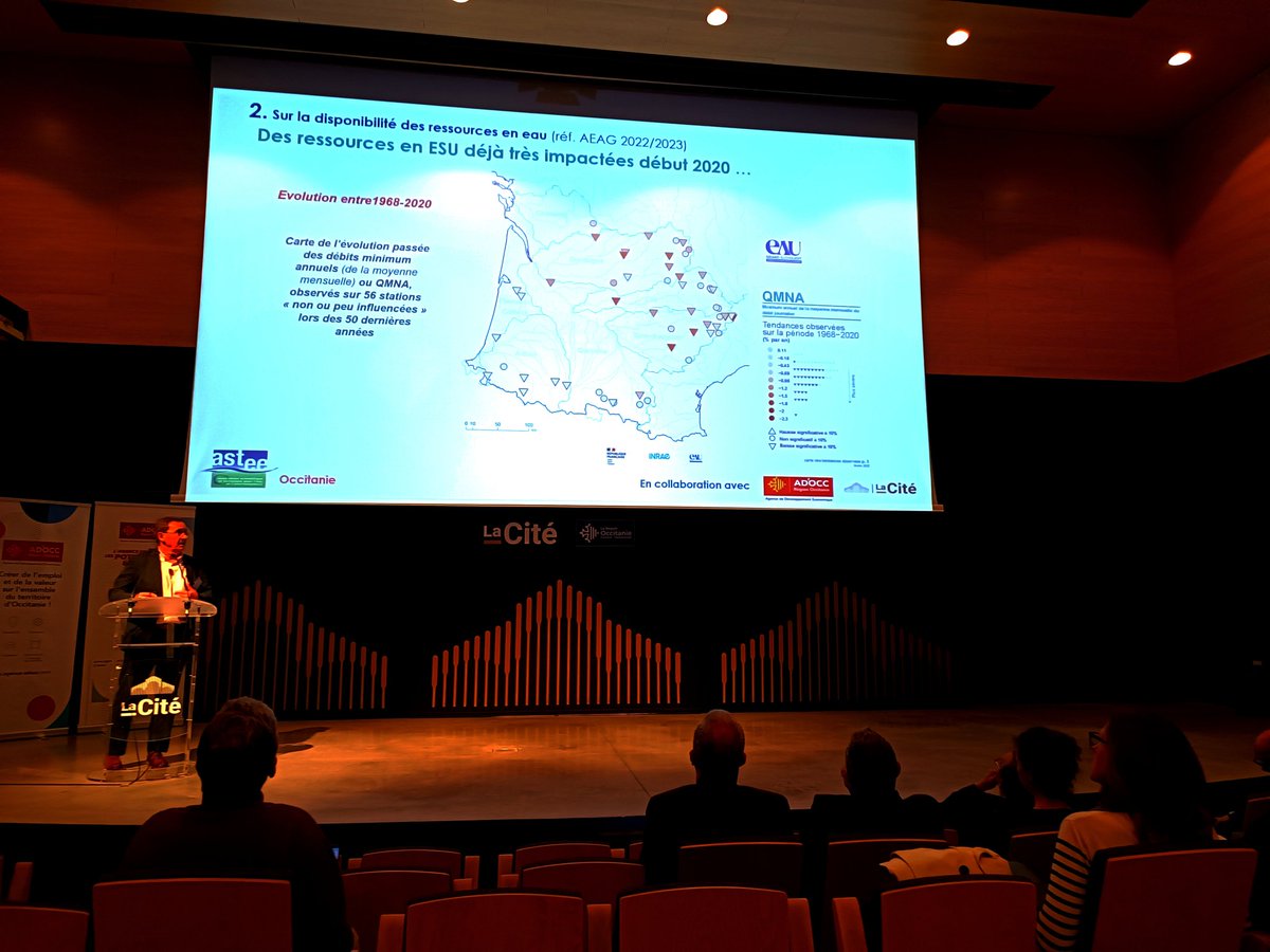 audouinc's tweet image. 💧 #Astee #Toulouse Bernard Legube président du comité scientifique de l'agence @Adour_Garonne et membre d' @AcclimaTerra rappelle les prévisions des  conséquences du changement climatique sur l' eau