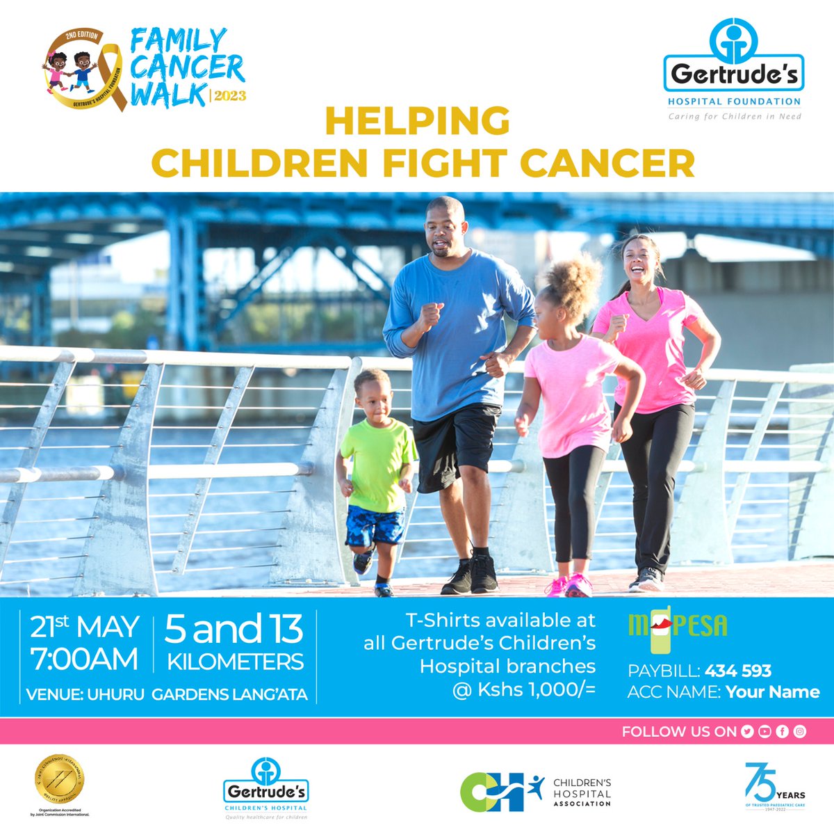Taking Steps Together: Join our Annual Family Charity Walk for a cause and help children fight cancer!
Call 0705144316 for details and purchase of T-shirts!
#GertrudesKe #UlizaDaktari #AnnualFamilyWalk2023