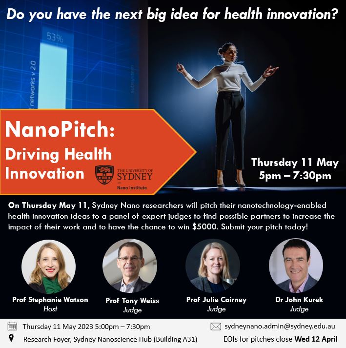 Sydney Nano (@sydneynano) on Twitter photo 📢 Last chance to submit your #health idea to <a href="/SydneyNano/">Sydney Nano</a> to pitch in front of expert judges & be in the running to win $5,000!
Submit pitch ➡️bit.ly/417A6gy
Register for the event➡️ bit.ly/3KBJ4xn 📢 Last chance to submit your #health idea to <a href="/SydneyNano/">Sydney Nano</a> to pitch in front of expert judges & be in the running to win $5,000!
Submit pitch ➡️bit.ly/417A6gy
Register for the event➡️ bit.ly/3KBJ4xn