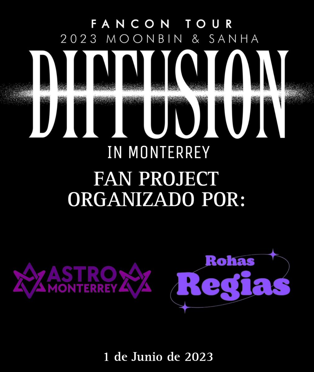 MtyFanProject's tweet image. 💜 DIFFUSION IN MTY - FAN PROJECT 💜

Bienvenidos a la cuenta oficial para el Fan Project que se llevará acabo en la Fancon.✨ + 
#문빈_산하 #MOONBIN_SANHA #문빈 #MOONBIN 
#산하 #SANHA #아스트로 #ASTRO #DIFFUSION
#2023_MOONBIN_SANHA_FANCON #MONTERREY