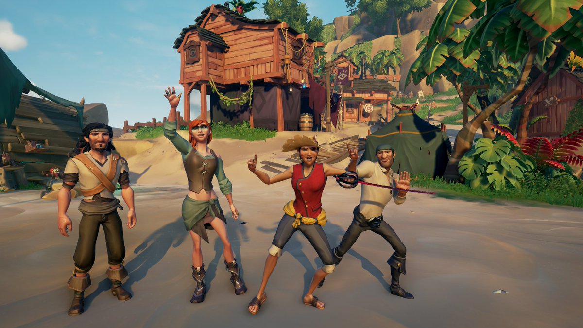 AleaPendragon's tweet photo. Created part of the #ONEPIECE crew in @SeaOfThieves 
We have #Usopp, #Nami, #Luffy, &amp; #Zoro.
#SeaOfThieves #StrawHats https://t.co/FXfRmiIilZ
