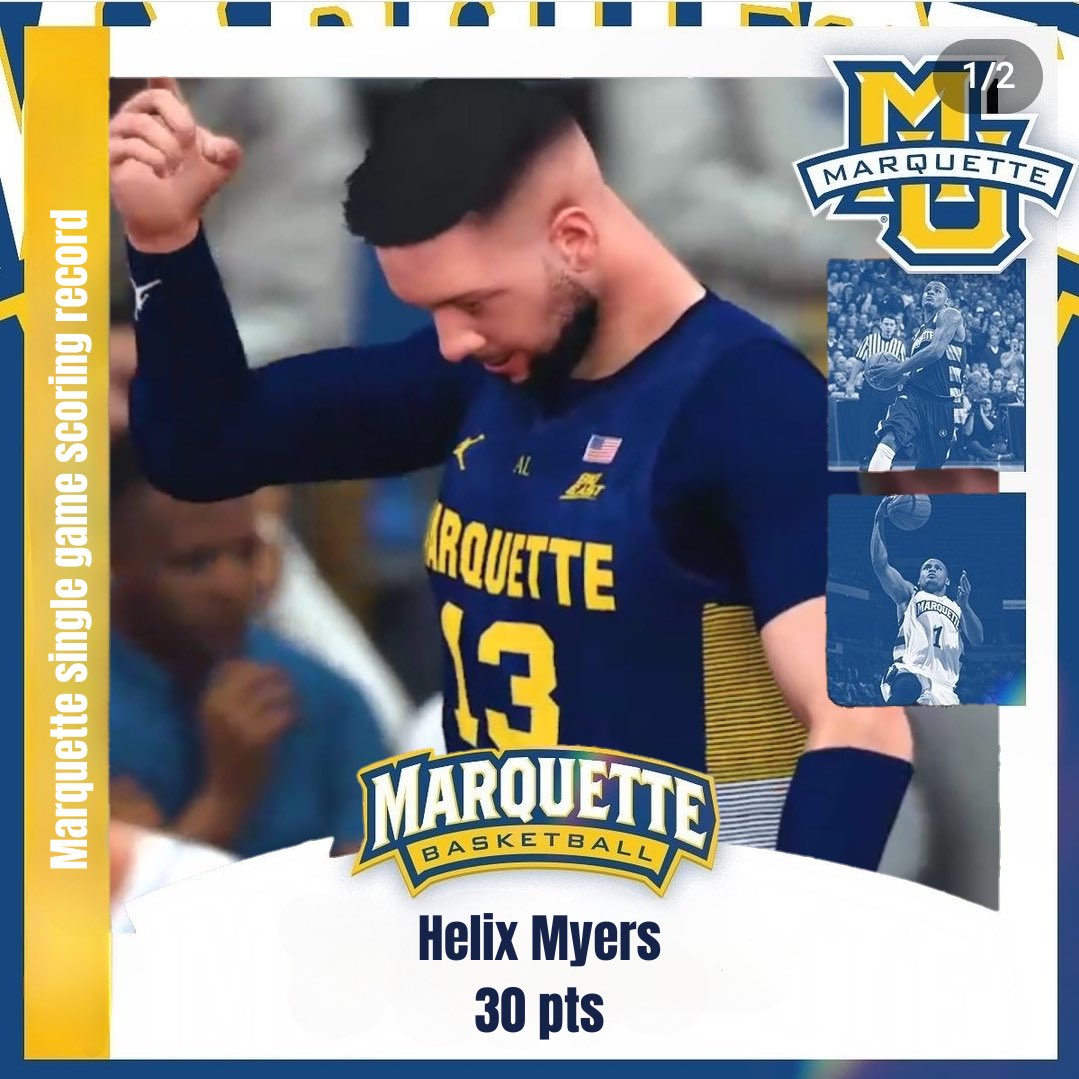 Myers had a record setting game tonight scoring 30!

He said this “Man I knew I had to bring a different energy tonight. Gotta close my chapter at marquette out on a high note. Got big things in store for the future but right now I just wanna succeed with the boys and win a ship”