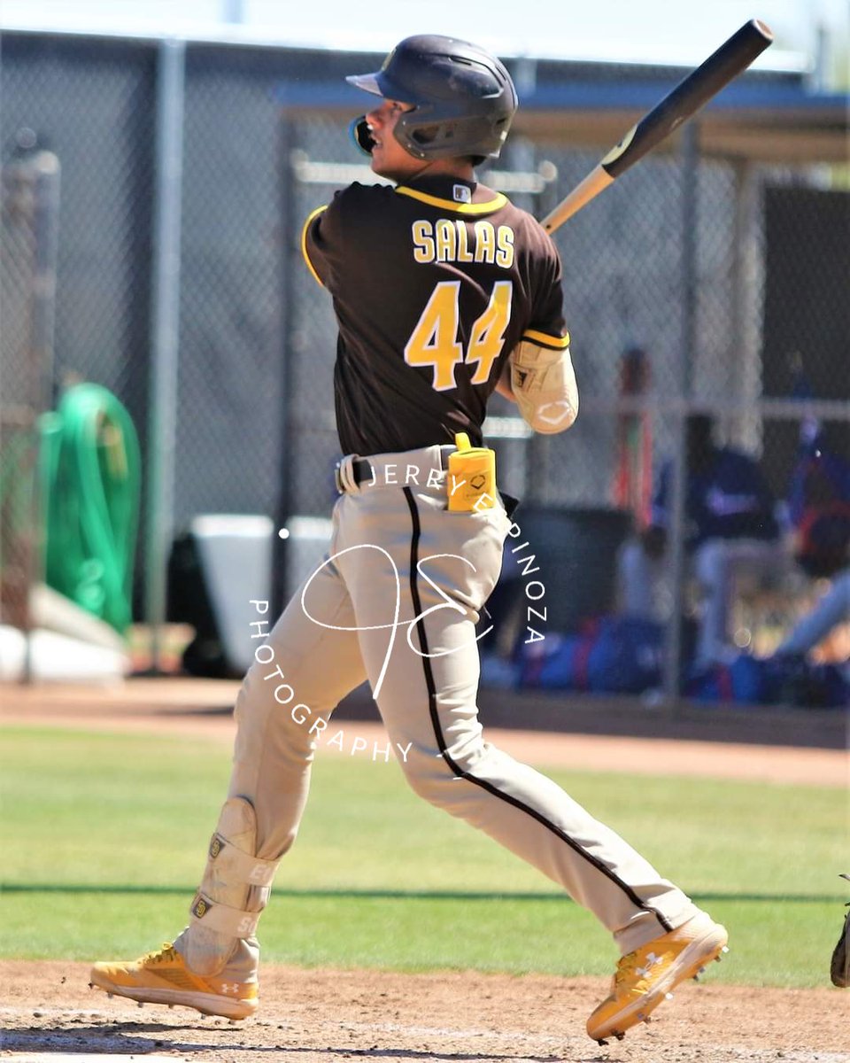 JEspinoza1634's tweet photo. San Diego Padres young gun Ethan Salas on base three times today vs the Texas Rangers in Extended Spring Ttaining. He hit a double, a single, and took a base on balls. https://t.co/ILCN2QzG8k