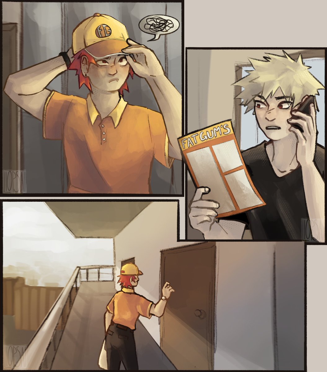 Delivery guy Kirishima (and Bakugou who isn’t a big fan of the food but is a big fan of the delivery driver)
#kiribaku
