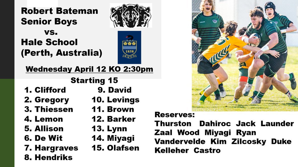 Bateman Rugby (@batemanrugby) on Twitter photo Wolves welcome Hale School from Perth, Australia. KO Wednesday 2:30pm.
<a href="/AbbyNews/">Abbotsford News</a>
<a href="/AbbotsfordRFC/">Abbotsford RFC</a> Wolves welcome Hale School from Perth, Australia. KO Wednesday 2:30pm.
<a href="/AbbyNews/">Abbotsford News</a>
<a href="/AbbotsfordRFC/">Abbotsford RFC</a>