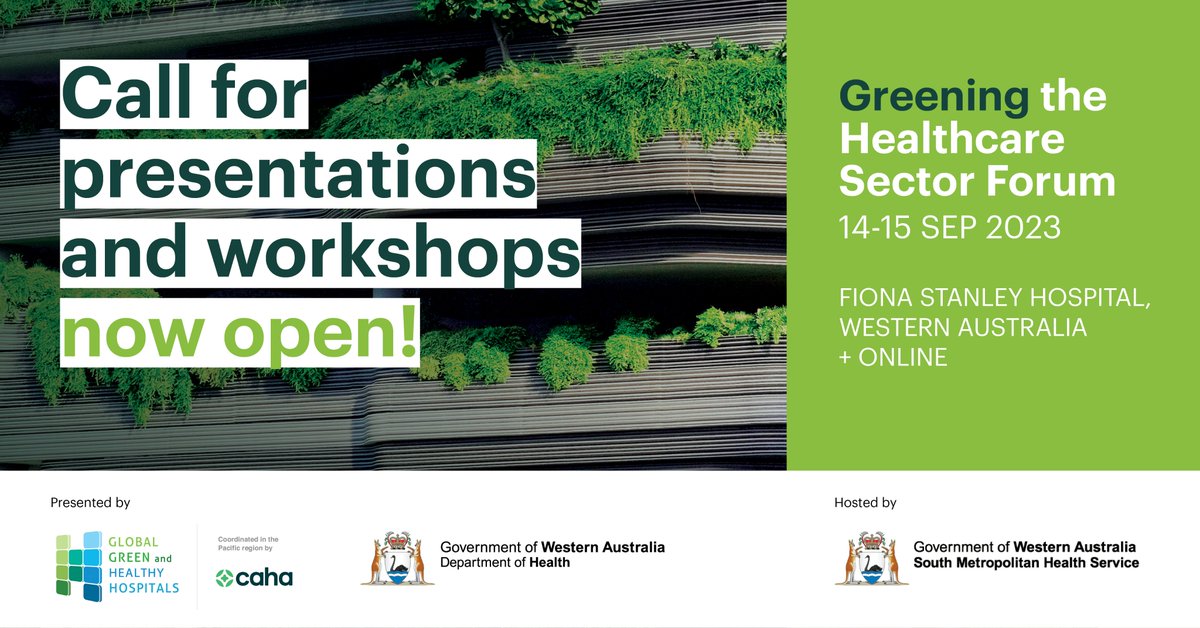 📢 SAVE THE DATE! 📢 The 2023 Greening the Healthcare Sector Forum will be taking place in Perth and online on 14-15 September! #GreenHealthForum23

We are now calling for speakers for presentations and workshops! More info 👉 caha.org.au/forum_submissi…