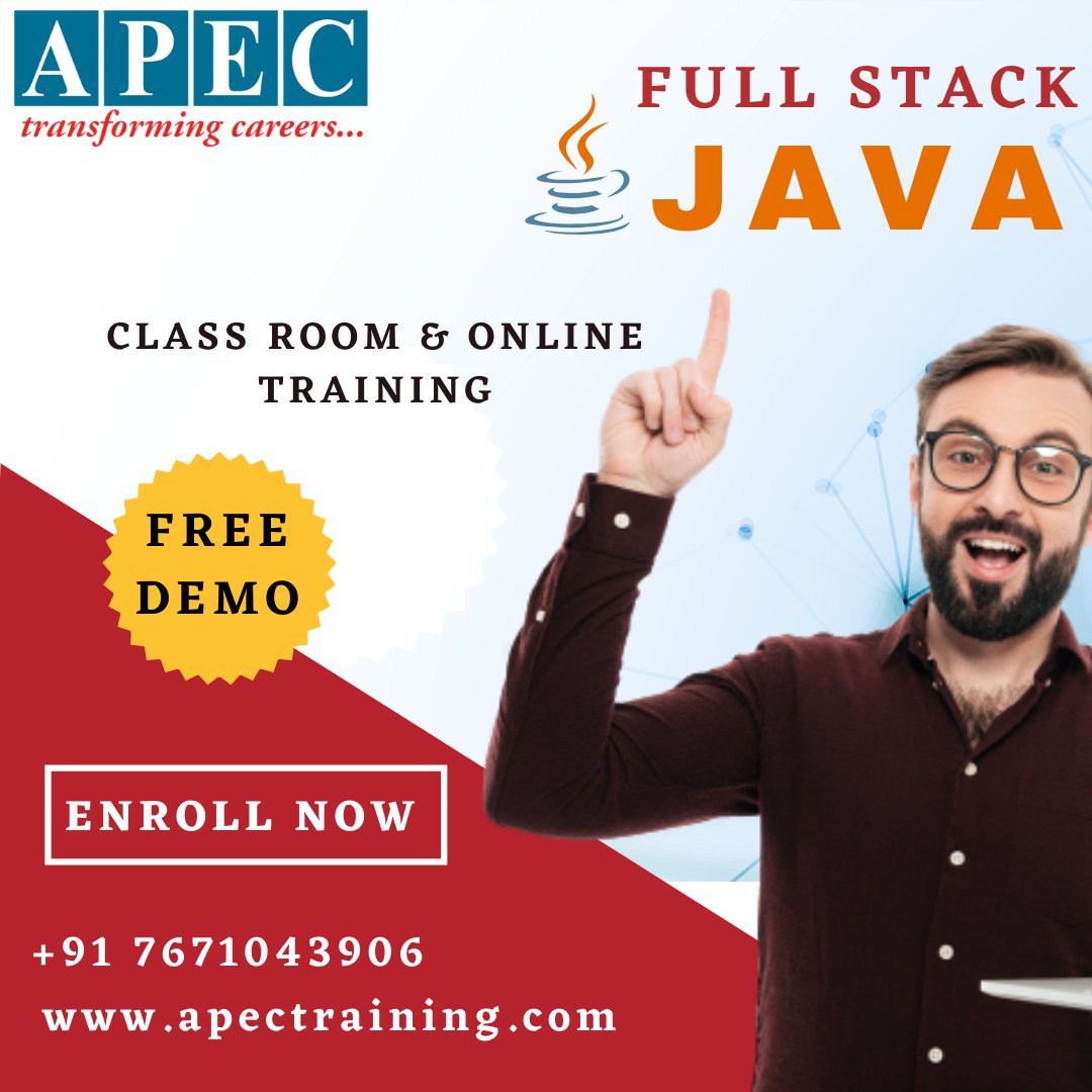 Our Full stack Java Course Is Designed For Students And Professionals Who Want To Be full stack Java Developer. 

For Free Live Online Demo register here: bit.ly/3mtQipy
For More info : apectraining.com
Call : +91 7671043906

#java #fullstackjava #apec