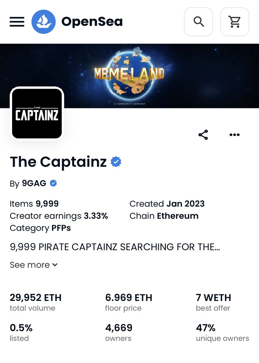 Thriv3isPB's tweet image. A LEGENDARY MOMENT IN @Memeland HISTORY. 

6.969eth Captainz Floor for the CULTURE🏴‍☠️

PAINFULLY BULLISH🚀🚀🚀