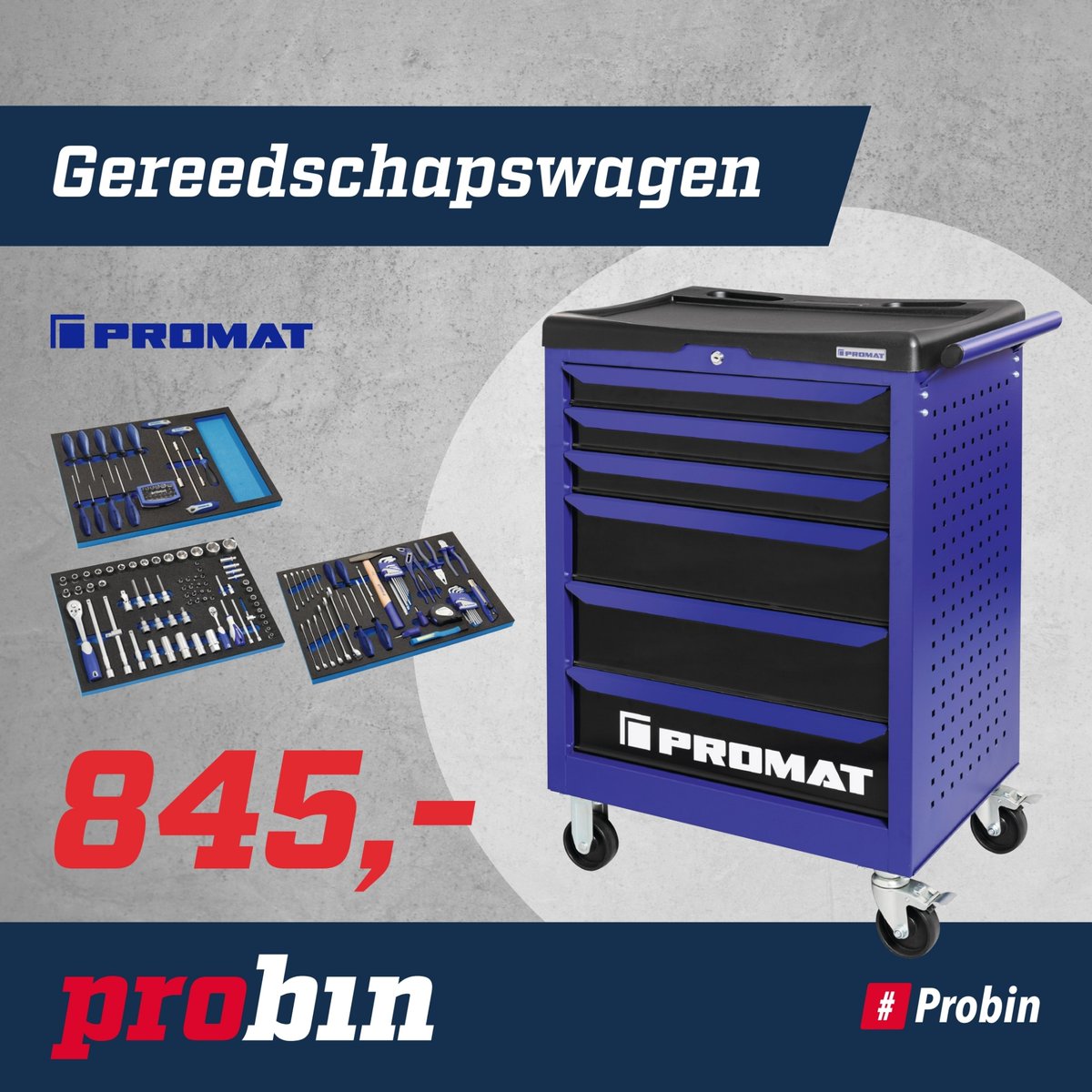 InfoMelse's tweet image. Maar liefst 152-delig!🤩  ☑ 6 op kogelgelagerde telescooprails uittrekbare laden ☑ Afmeting (hxbxd): 1030 mm x 755 mm x 465 mm ☑ Automatisch intrekken van de lade ☑ Robuust aflegvlak van polypropyleen  Bekijk de Promat gereedschapswagen hier:  p1e.nl/_4CH