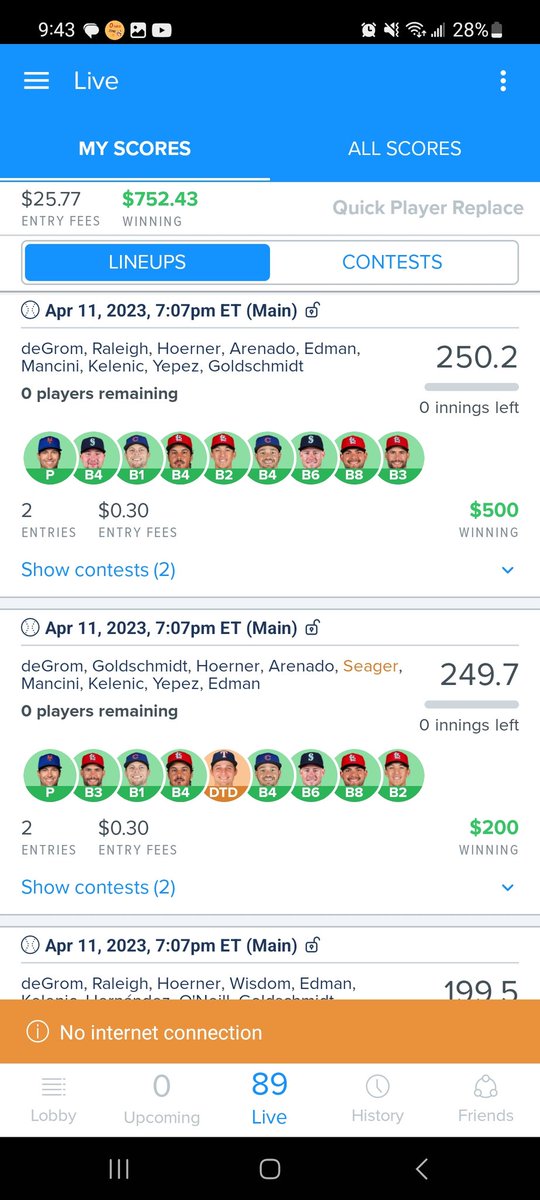 MetallmanX's tweet photo. When you turn 60 cents into $700. #Fanduel #FantasyBaseball #MLBDFS #DFS #DailyFantasyBaseball https://t.co/XAvHLDzaES