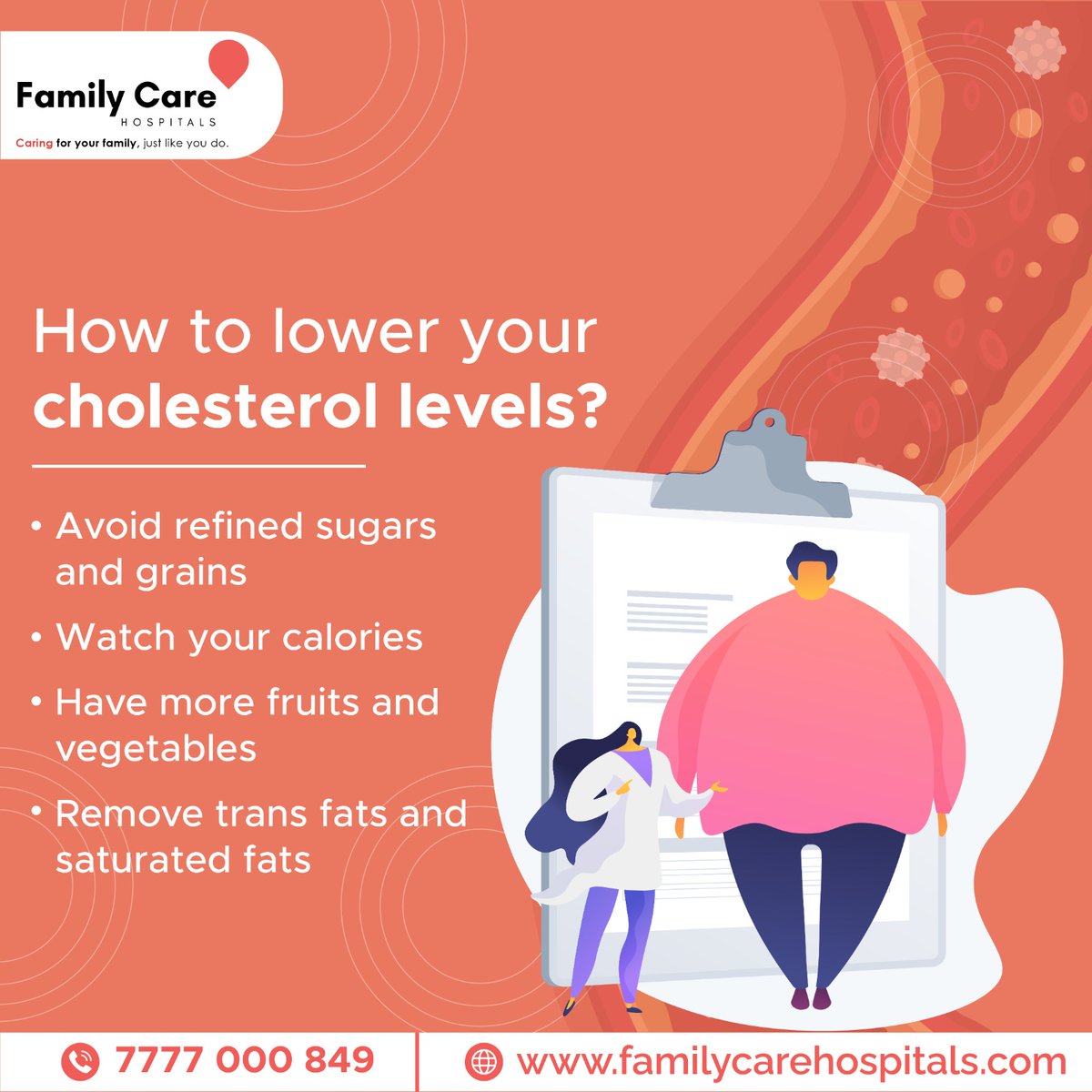 Medical study indicates that dietary modifications can help lower both LDL and  total cholesterol, although exercise alone has little effect on either.

#familycarehospitals #LowerCholesterol #CholesterolControl #HeartHealthy #HealthyEating #HealthyLiving #DietaryChanges
#LowFat