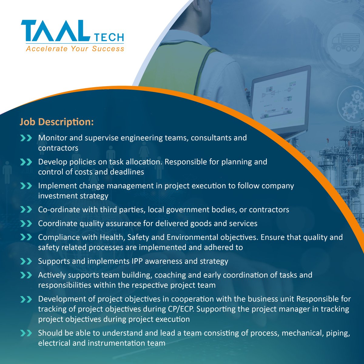 TAAL Tech is looking for project manager-design engineering.
#chemicalengineering #mechanicalengineering 
#engineeringservices #epc #feed #designengineers #oilandgas #oilandgasindustry #petrochemical #power #petrochemicalindustry #taaltech #taaltechies #taaltechnews #taaltechjobs