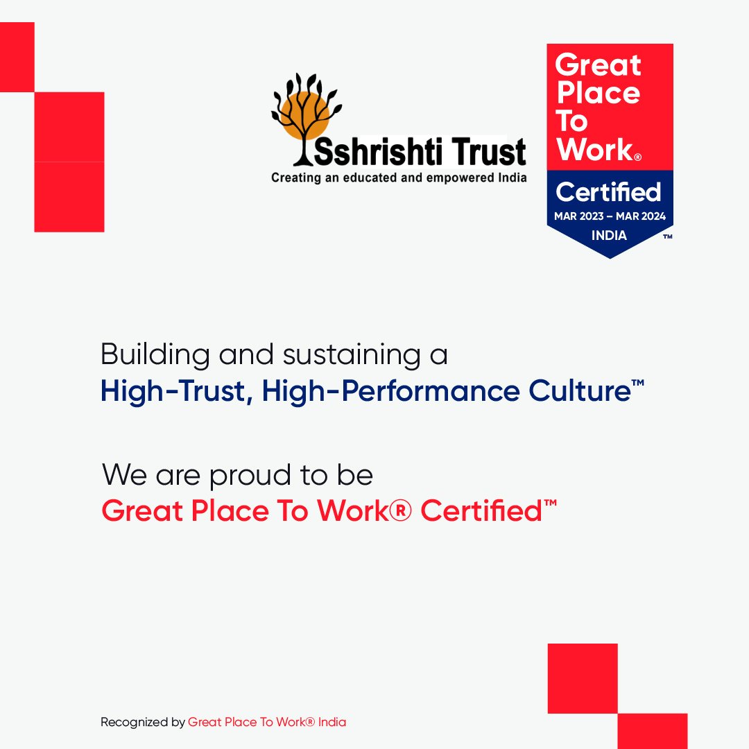 SshrishtiTrust's tweet photo. We are proud to announce that Sshrishti Trust has been acknowledged and certified as a Great Place to Work!
#achieve #achievement #greatness #Great #GreatPlaceToWork #proud #celebrate #celebration #WeProud #work #india https://t.co/NUg1jY7MAq