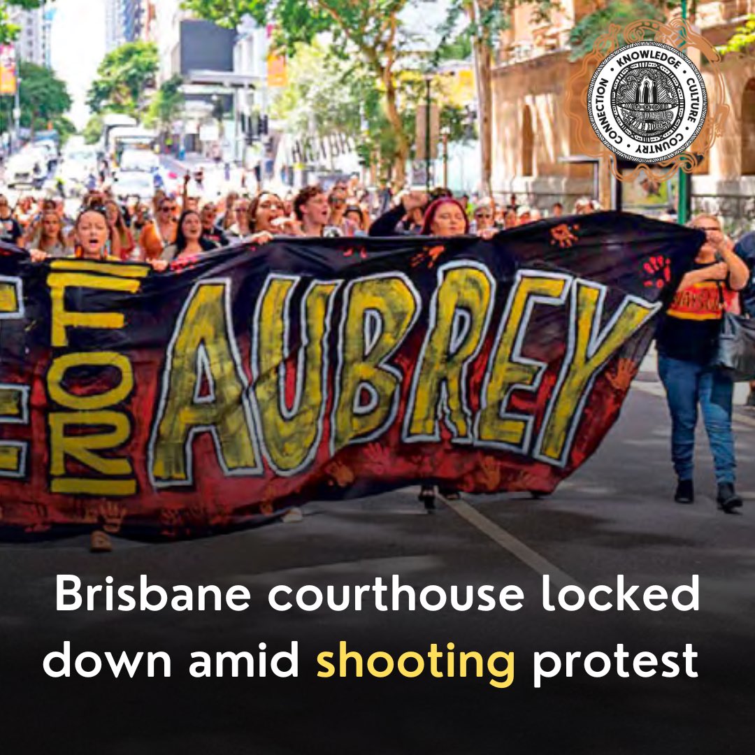 koorimailnews's tweet photo. HUNDREDS of protesters have converged on Brisbane’s District and Supreme Court building days after police fatally shot an Aboriginal man in far north Queensland. 

The building was placed into lockdown after 200 people marched through Brisbane CBD chanting ‘Justice for Aubrey.” https://t.co/8s9URSM0KQ