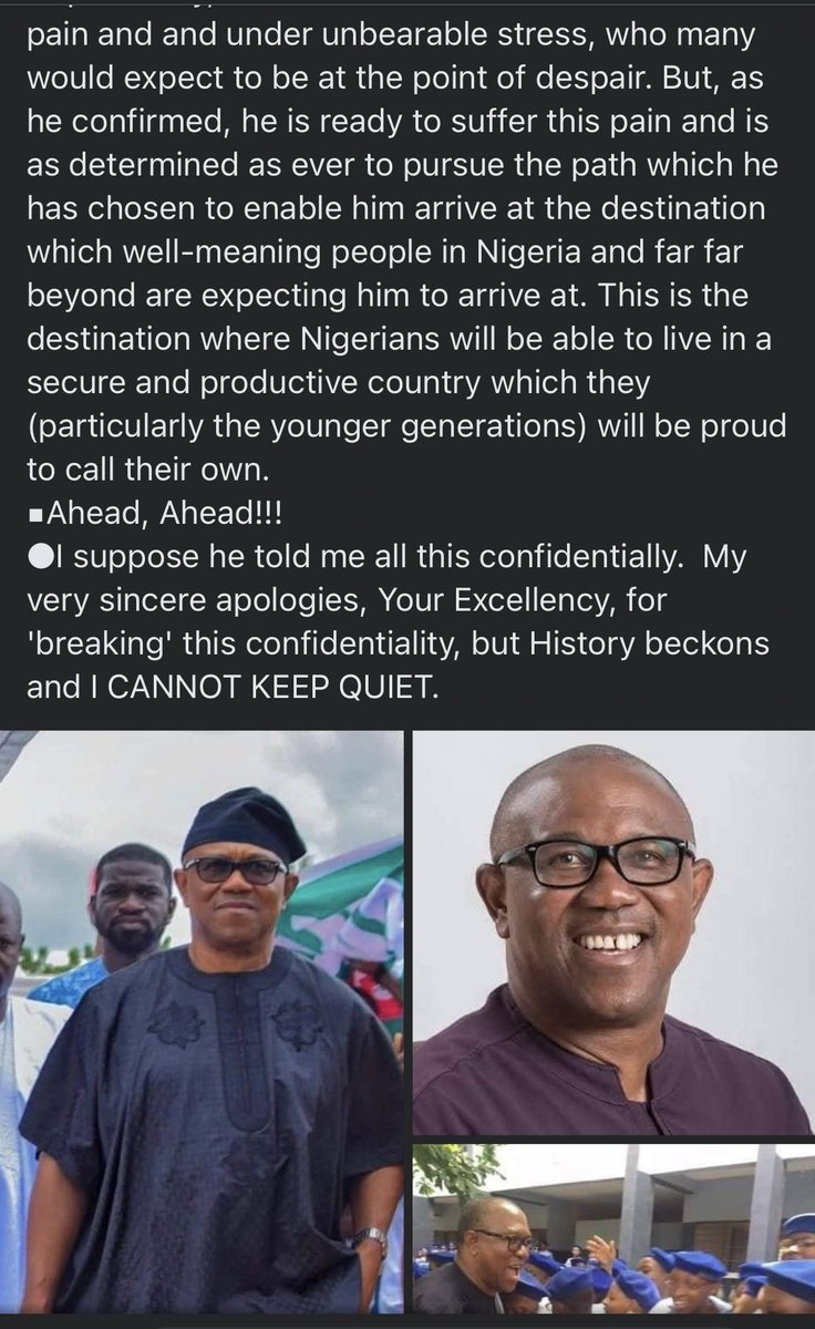 kunmydrey's tweet photo. The fact that Peter Obi is going through all these confirms that God is indeed working things out for him.

APC are doing all they can to muzzle Peter Obi but their plans failed already.

Peter Obi has lived in the UK for over 20years, but APC has terrorised him so much in 2023, that he is being SUBJECTED to extra checks while entering UK because his person is being impersonated.

Thank you for sharing to the world ma'am @ChinyereOkunna ..

Their PLANS to steal our mandate and go Scott free is dead on arrival