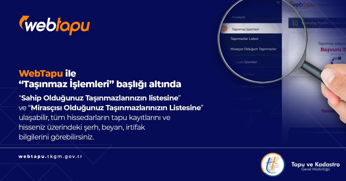tkgmgovtr's tweet photo. #tkgm #tapu #webtap #taşınmaz #taşınmazişlemi #liste #tapukayıtları #hisse #şerh #beyan #irtifak #bilgi
https://t.co/s3aKytPJcc https://t.co/eYPklP6M9E