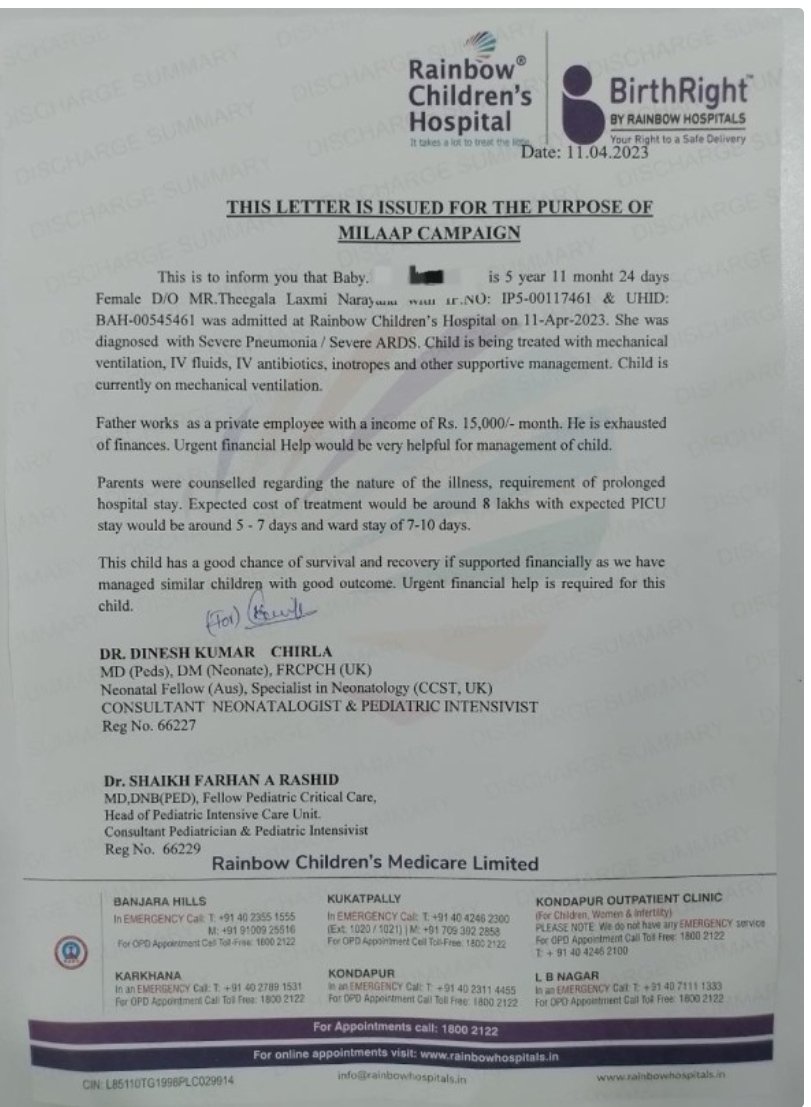 prav3en's tweet photo. @KTRoffice @KTRBRS Sir child with pneumonia and ARDS admitted at Rainbow, parents from poor background, please support, details https://t.co/Cju0UB7Jqt https://t.co/Ep6EpMQGt2