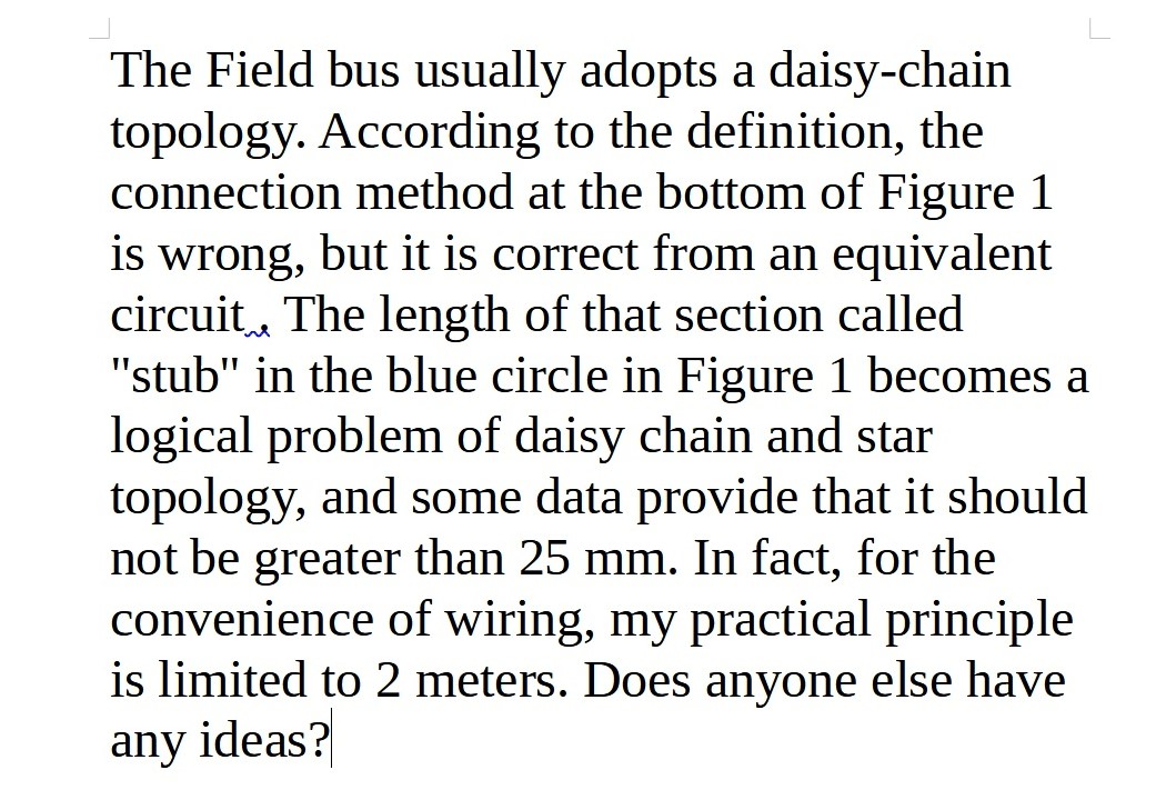 YanQun5's tweet photo. The Fieldbus usually adopts a daisy-chain topology. According to the definition, the connection method at the bottom of Figure 1 is wrong, but it is correct from an equivalent circuit . https://t.co/ZthXO0osMx