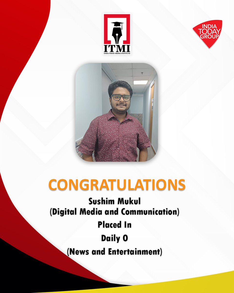 Mr. Sushim Mukul from Digital Media and communications would be working @_dailyo We take pride in the success of our dear students. @sushimmukul Have a great career ahead #digitalmediacommunication #newsandentertainment #dailyo #careersinjournalism #indiatoday_mediainstitute