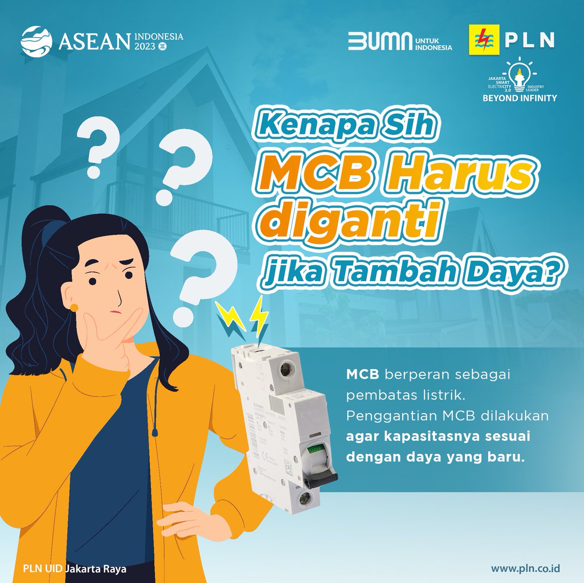 SahabatPLNJkt's tweet photo. Electrizen, setelah kalian mengajukan tambah daya, petugas PLN akan mendatangi rumah untuk mengganti MCB. 

Kenapa sih MCBnya perlu diganti? Padahal kan MCBnya masih bagus? 🤔

Yuk simak penjelasannya di infografis berikut! https://t.co/Rx2oB1wc7y