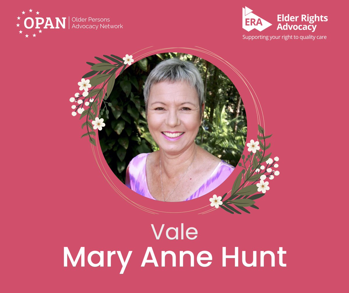 Elder_Rights's tweet photo. It’s with a heavy heart that we say goodbye to our former President and Older Persons Advocacy Network chairperson Mary Anne Hunt, who died yesterday after a short illness. She was a passionate advocate for aged care rights and a powerful voice for change.
https://t.co/BjAEVWh0lS https://t.co/0EzYb8bBSb