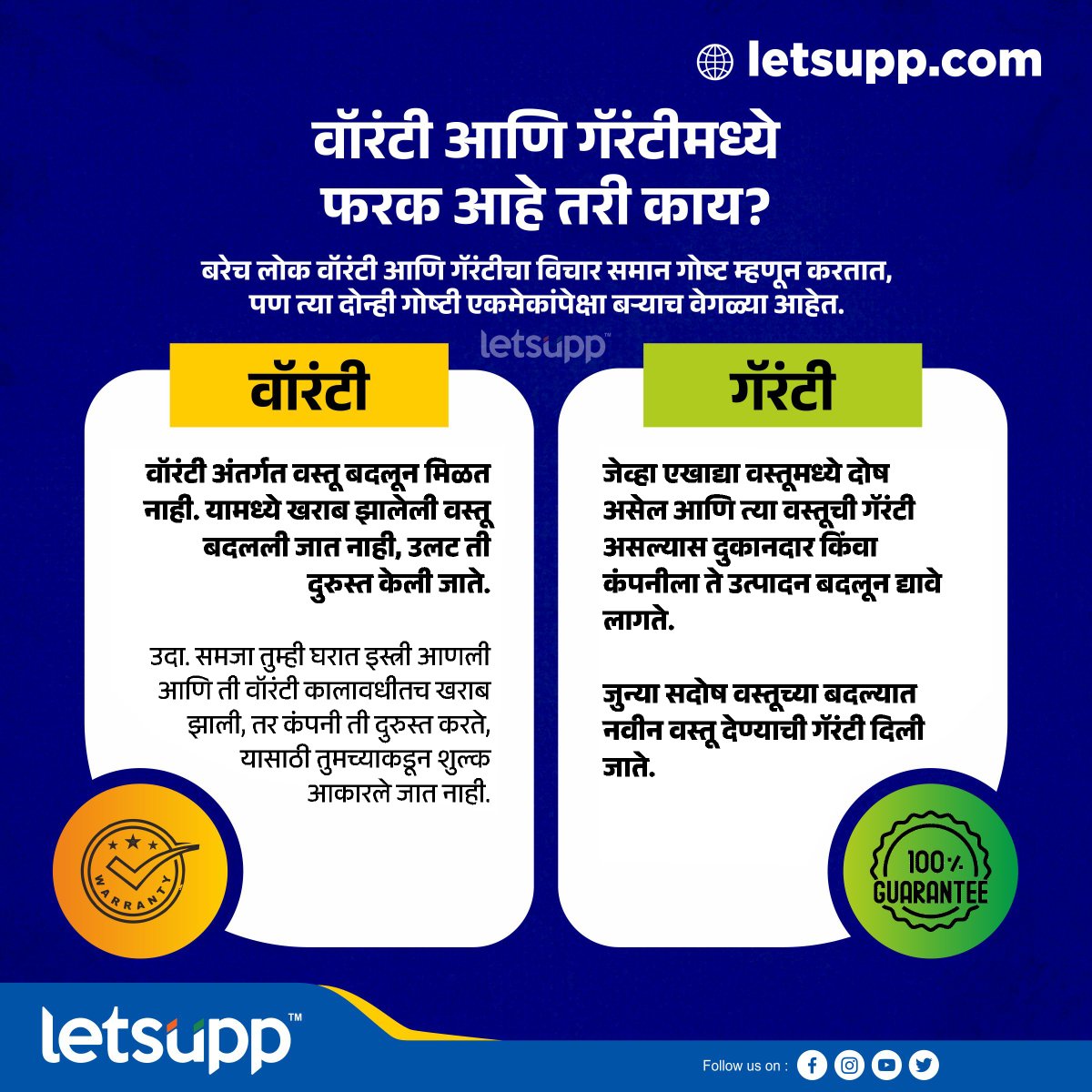 LetsUppMarathi's tweet photo. वॉरंट��� आणि गॅरंटीमध्ये नक्की काय फरक आहे? समजून घ्या...
-
#Warranty #guaranty #Guaranteed #deffence #LetsUppMarathi #Info https://t.co/PkWHvXFPfh