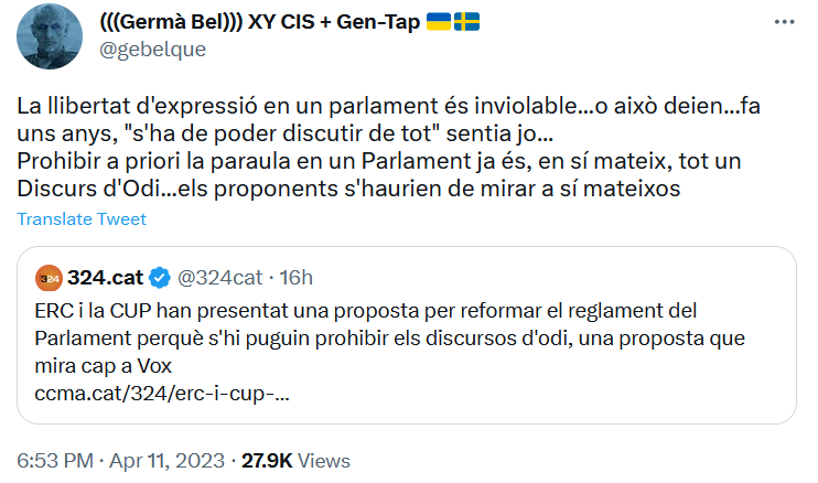 FloresAlbaa's tweet photo. Hi ha qui preten maquillar l'odi amb llibertat d'expressió. https://t.co/WmWdDOpaA4