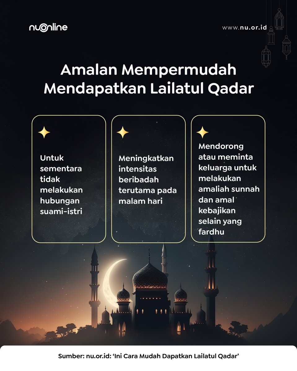 nu_online's tweet photo. Berikut ini adalah amalan yang bisa mempermudah dalam mendapatkan Lailatul Qadar.
___
Instal aplikasi ibadah dan belajar Islam terbaik: https://t.co/RaNF6FyMh6 (Android & iOS)
___
#nahdlatululama #nuonline #tutorialibadah #ramadhan #lailatulqadar https://t.co/fwKEqTNKL7
