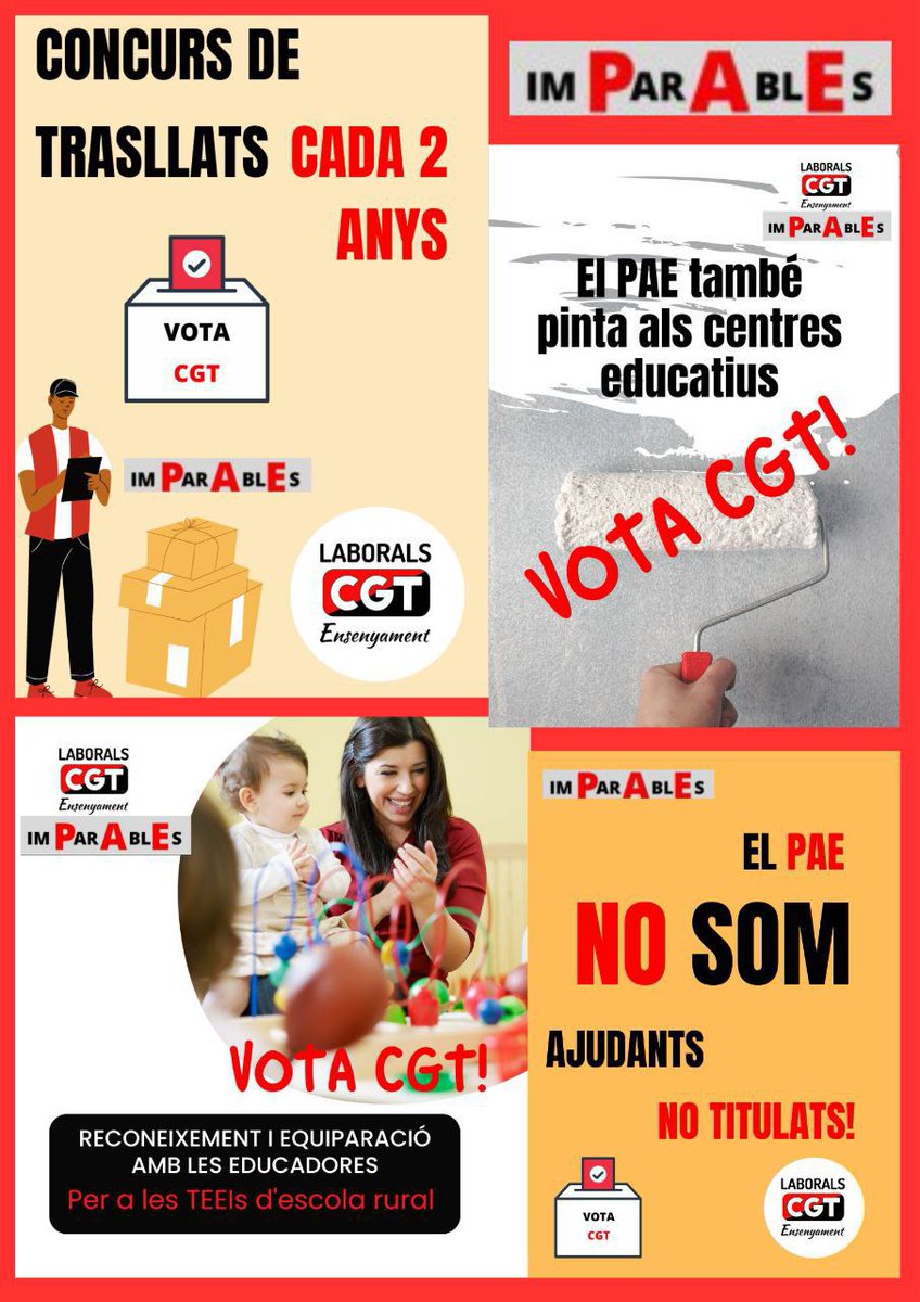 CgtLaborals's tweet photo. Entre totes, tot!
 Vota CGT 📩🗳️

#ImPArablEs #SomPAE #SomImprescindibles 

Si vols més informació, contacta'ns! 
laboralseducacio@cgtcatalunya.cat https://t.co/e88j1opHnX