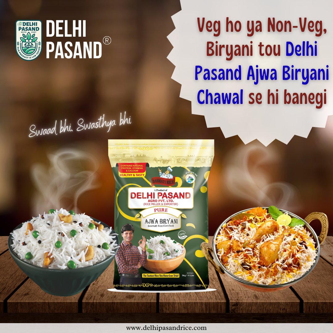 DelhiPasand's tweet photo. Veg Biryani ho ya Non-Veg Biryani, banegi tou @DelhiPasand Ajwa Biryani Chawal se hi!!! 🥰🍚
#delhipasand #delhipasandrice #basmatirice #india #healthyfood #favouriterecipe #tastyfood #biryani #friedrice #rice #ricebowl #premiumquality #QualityRice #trendingnow #iftar #iftar2023 https://t.co/N1Ykevw29O