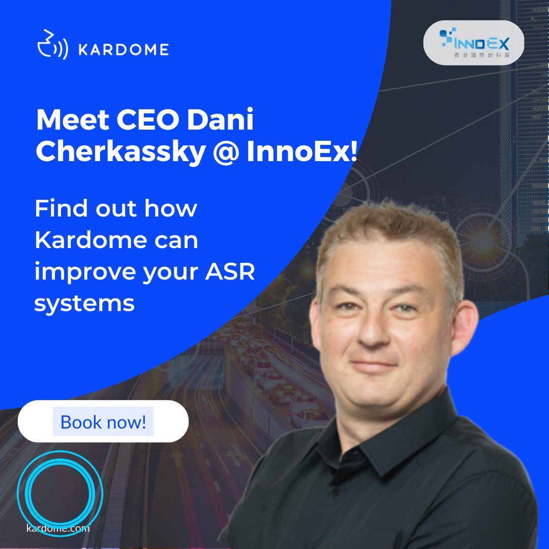 KardomeVUI's tweet image. Attention #InnoEx attendees! Would you like to learn about the most advanced #speechrecognition technology on the market? Meet CEO Dani Cherkassky to learn about our #Spatialhearing technology at InnoEx in Hong Kong.  Book Now  ➡️ bit.ly/3GkN5Uc

#voicefirst #voicetech