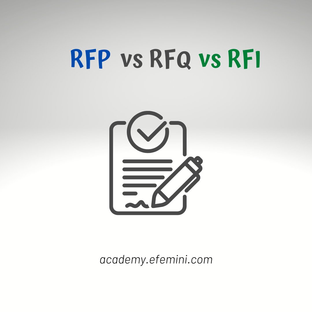Efemini5's tweet image. In my early days in procurement, I did not really understand the difference between these terms 🤷‍♀️ but you don’t have to go through same, let’s explore the RFx suite.😊

#efeminiacademy #bidding  #procurementmadeeasy #rfp #rfq #bidmanagement #share #save