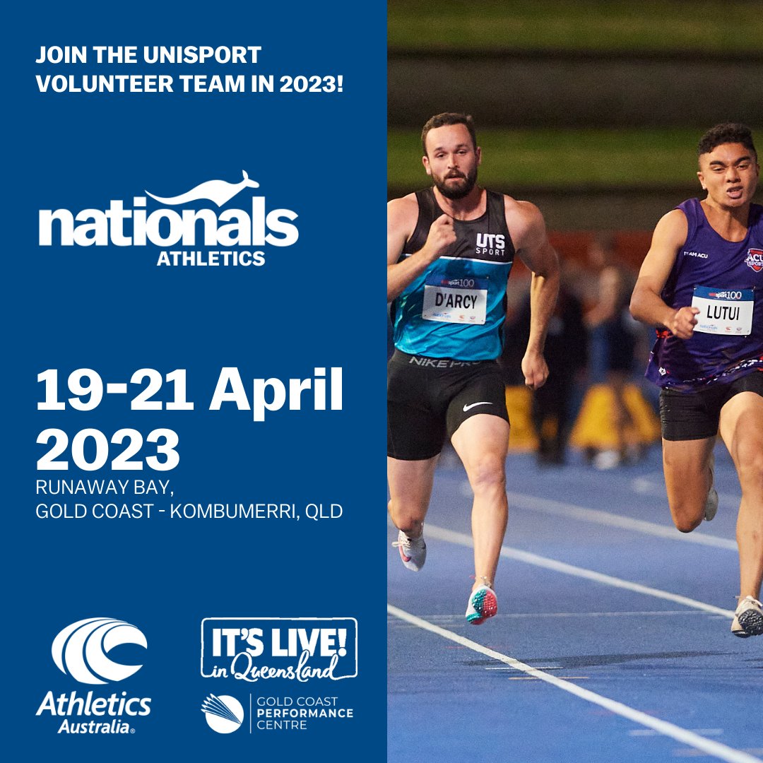 unisportAU's tweet photo. We're searching for enthusiastic volunteers to join us for our upcoming Nationals Athletics event next week! 💪

As a volunteer, you'll gain hands-on experience and connect with like-minded professionals. Visit our website to learn more!

Learn More | https://t.co/98qss6Na0Q https://t.co/ODeLiWKjyP