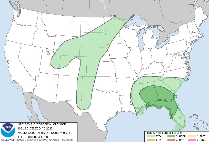 NWS Storm Prediction Center on Twitter "1255am CDT SPC Day2 Outlook Marginal Risk across