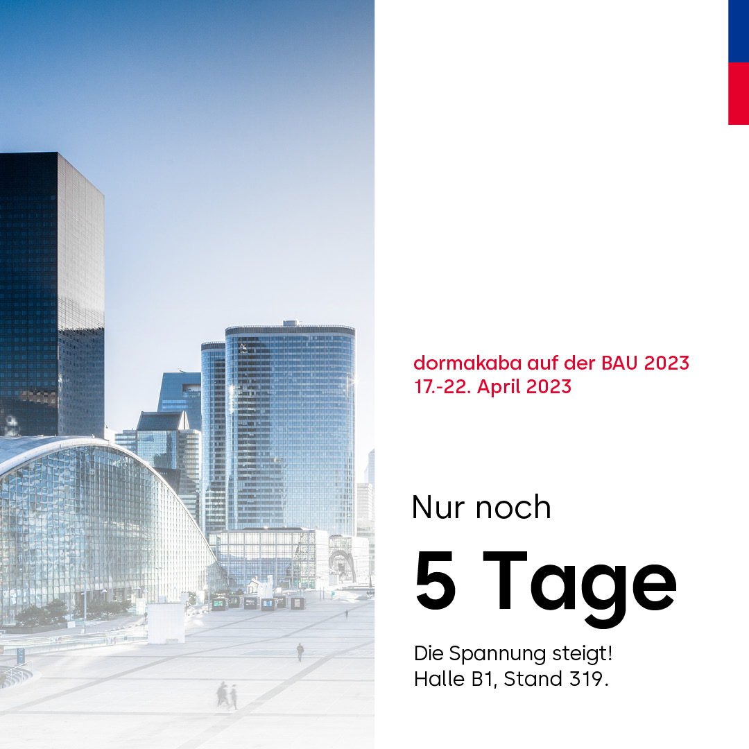 dormakabaDE's tweet photo. Unser Team zählt die Tage bis zur #BAU23!

Wir können es kaum erwarten, Sie in Halle B1 und Stand 319 zu treffen, um Ihnen unsere neuesten #Innovationen bei #Zugangslösungen vorzustellen.

Tickets hier: https://t.co/y5SqcOIBbd

#IntegratedAccess #AccessReimagined #SeamlessFlow https://t.co/JRnlZvXsUb