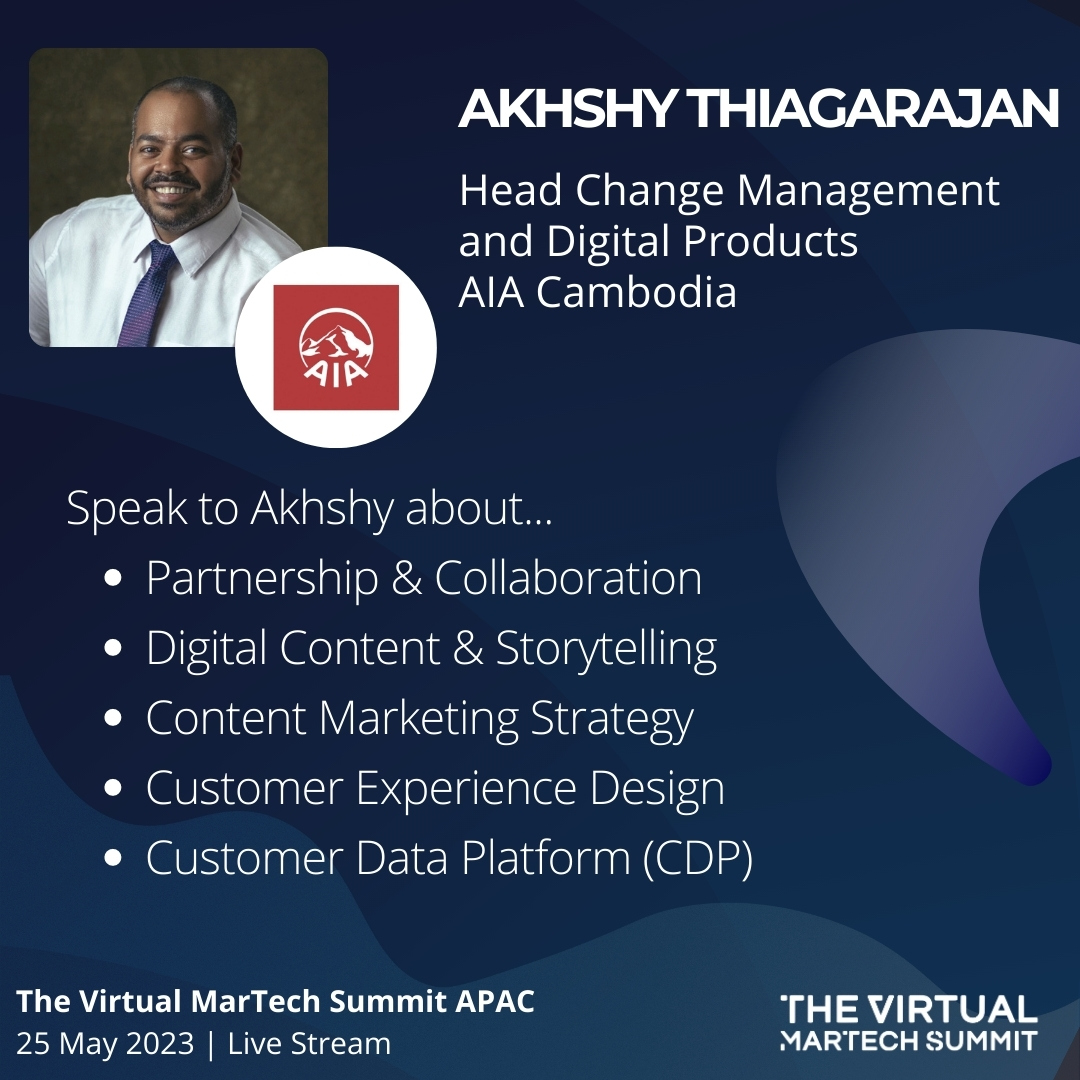 Martech_Summit's tweet photo. Welcome Mr Akhshy Thiagarajan from #AIA to The Virtual MarTech Summit APAC on 25 May 2023!
Find out more at: https://t.co/oxGL0rYVL7
๐ขGet an Early Registration Bonus with 3-Month Free On-Demand Pass!
#virtualmartech #themartechsummit #martech #digitalmarketing #storytelling https://t.co/p9qccuPp9O