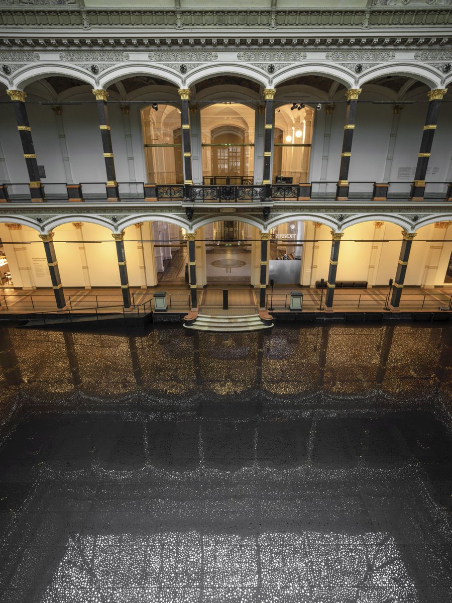 gropiusbau's tweet photo. As part of his exhibition #RainbowSerpentVersion, #DanielBoyd engulfed the building architecture in a second skin layered over the atrium and first floor windows. The atrium’s floor is covered in mirrors reflecting the existing architecture in a fragmented, everchanging image. https://t.co/2TFDphCjSs