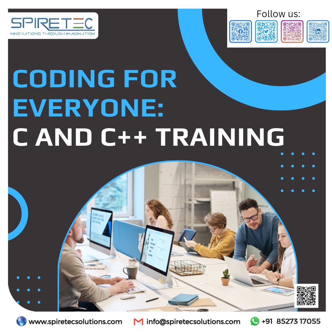 Spiretec_Train's tweet image. #SpireTecSolution's C and C++ training course is designed to teach you everything to become #skilleddeveloper in these powerful languages.
You'll learn how to build efficient & effective code, design programs & develop coding skills.
📱+91 85273 17055
🌐spiretecsolutions.com