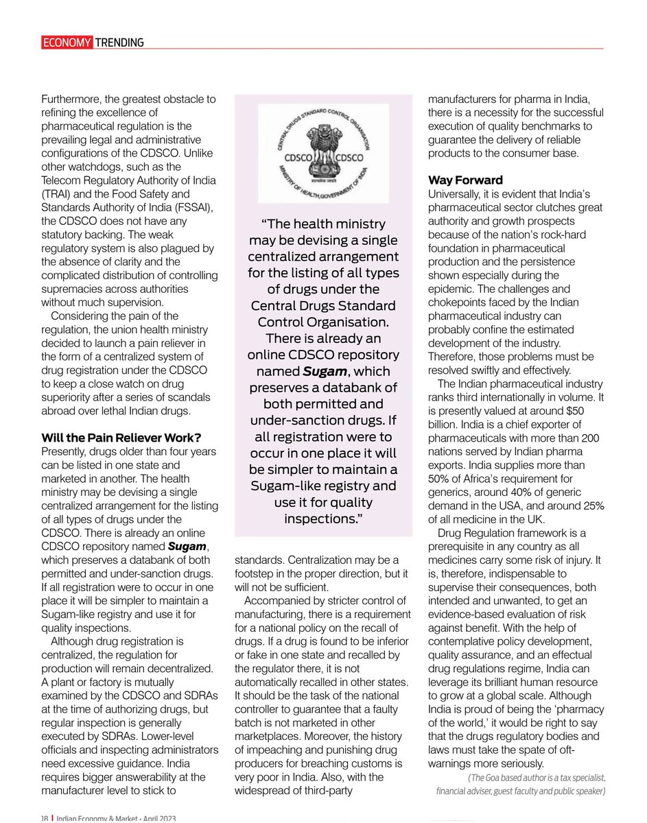 My article No.226 (23rd of 2023)
#ModiGovt @CDSCO_INDIA_INF #pharmacompanies #drugscontroller