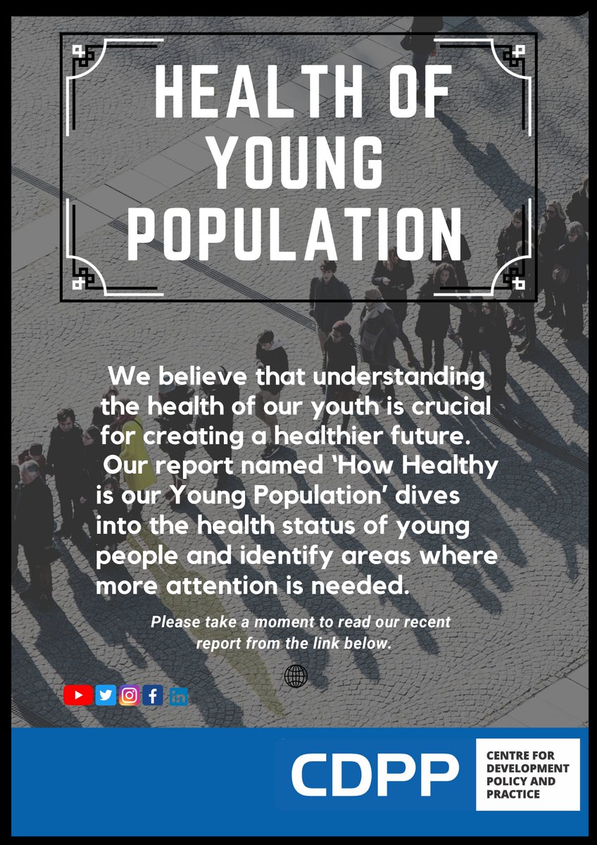 cdpp_india's tweet photo. We believe that understanding the health of our youth is crucial to create a healthier future. Read our report named ‘How Healthy is our Young Population’ which dives into the health status of young people.
#YoungHealth #HealthyYouth #PublicHealth #Research #healthcare #future https://t.co/poyjpEZdns