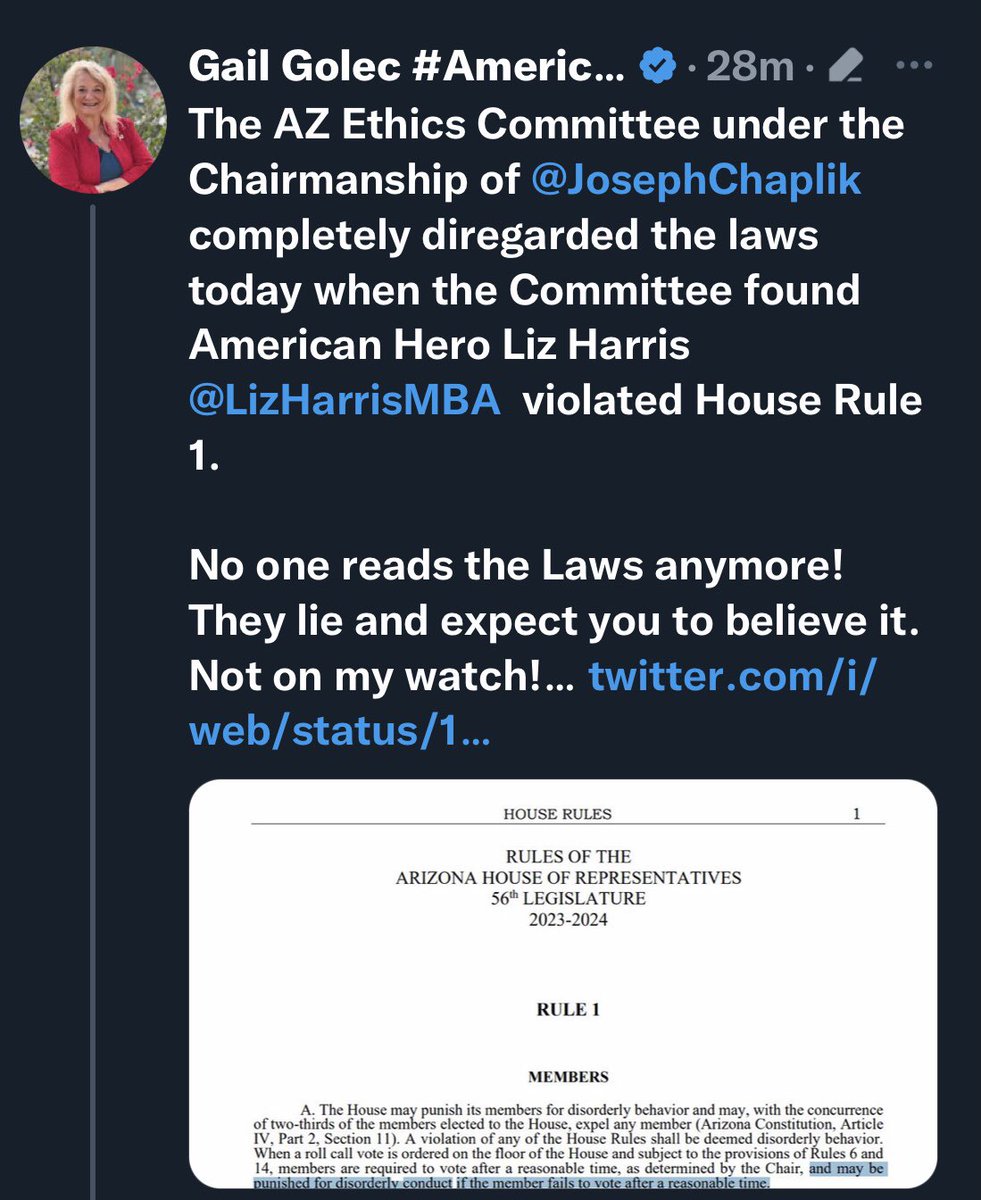 cg_sands4's tweet image. @AZSenateGOP What are you doing about this? We see Liz Harris as a champion of election integrity, bringing information into a committee set up for that purpose is NOT a rule violation.  You think differently?  You might want to check with your voters first, this is UNACCEPTABLE!