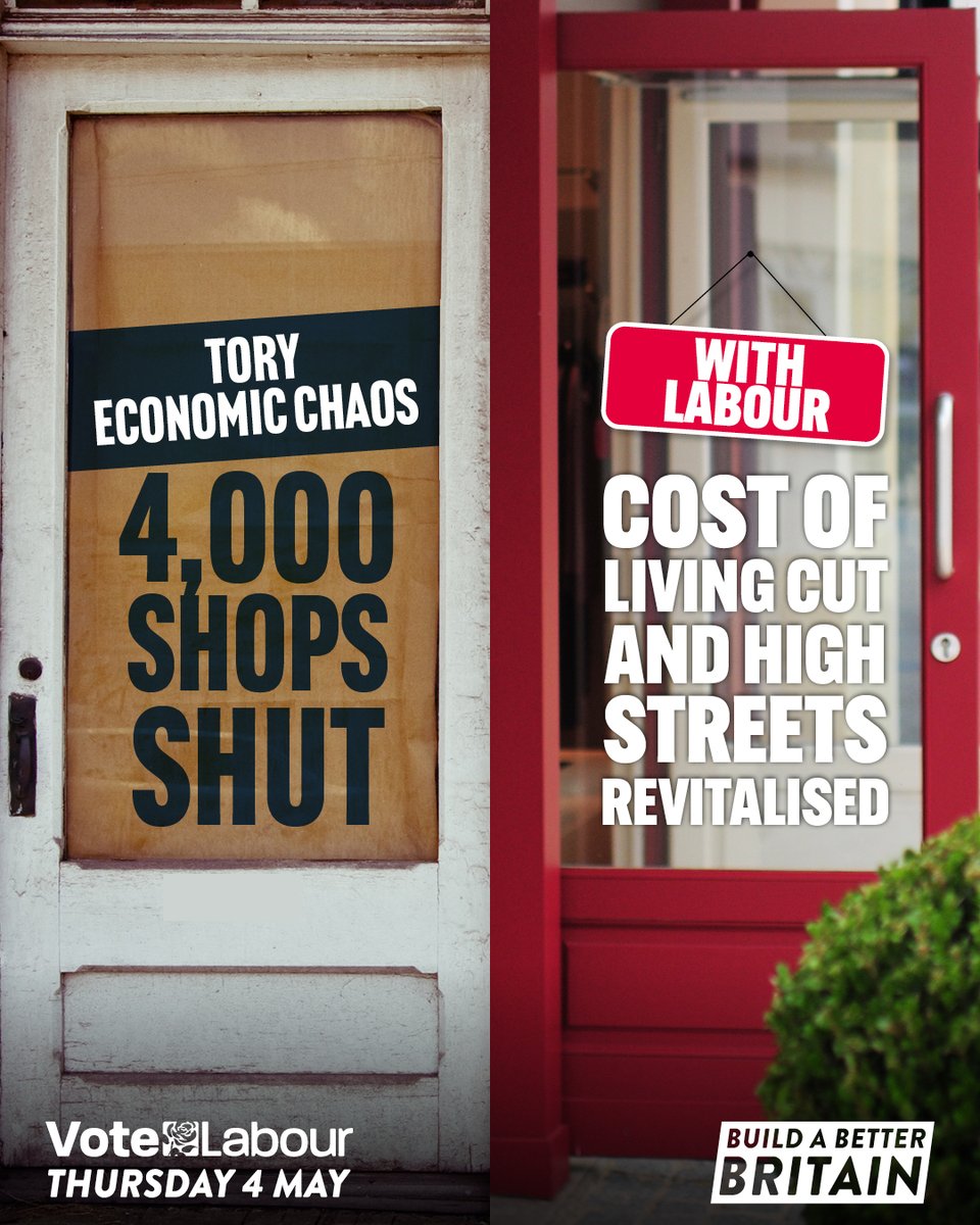 Labour has a plan to tackle the Tory cost of living crisis and revitalise our high streets. We would:

✂️ Cut business rates
⏰ Stamp out late payments
⚡ Cut energy bills
🛍️ Revamp empty shops
👮‍♀️ Tackle antisocial behaviour with 13,000 more neighbourhood police and PSCOs
