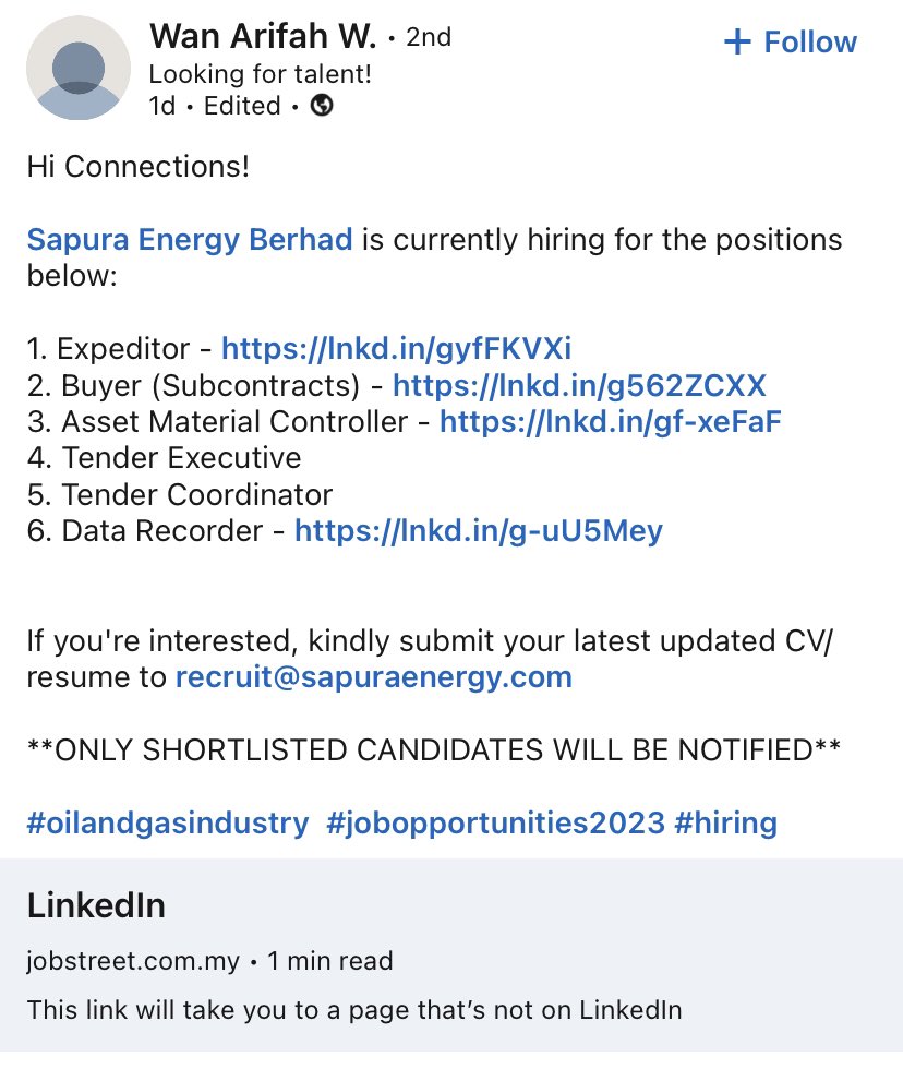 getmehired_io's tweet photo. ❕ Sapura Energy is HIRING  ❕

📌 Various position

✅ Apply now: https://t.co/tI36yvMcnv https://t.co/AI2qNTuHZq